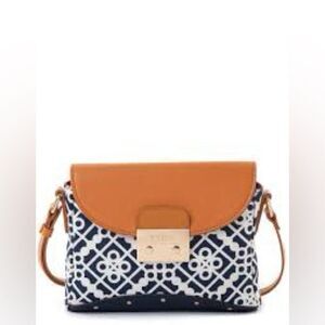 Spartina 449 Crossbody | Navy & White Linen w/ Orange Leather | Daufuskie Island